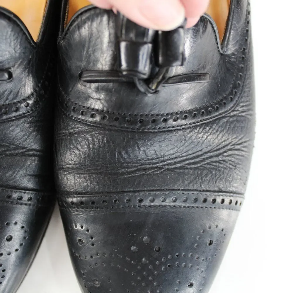 Mezlan Havana Black Deerskin Tassel Loafers Cap Toe Brogue Leather Men’s 10.5